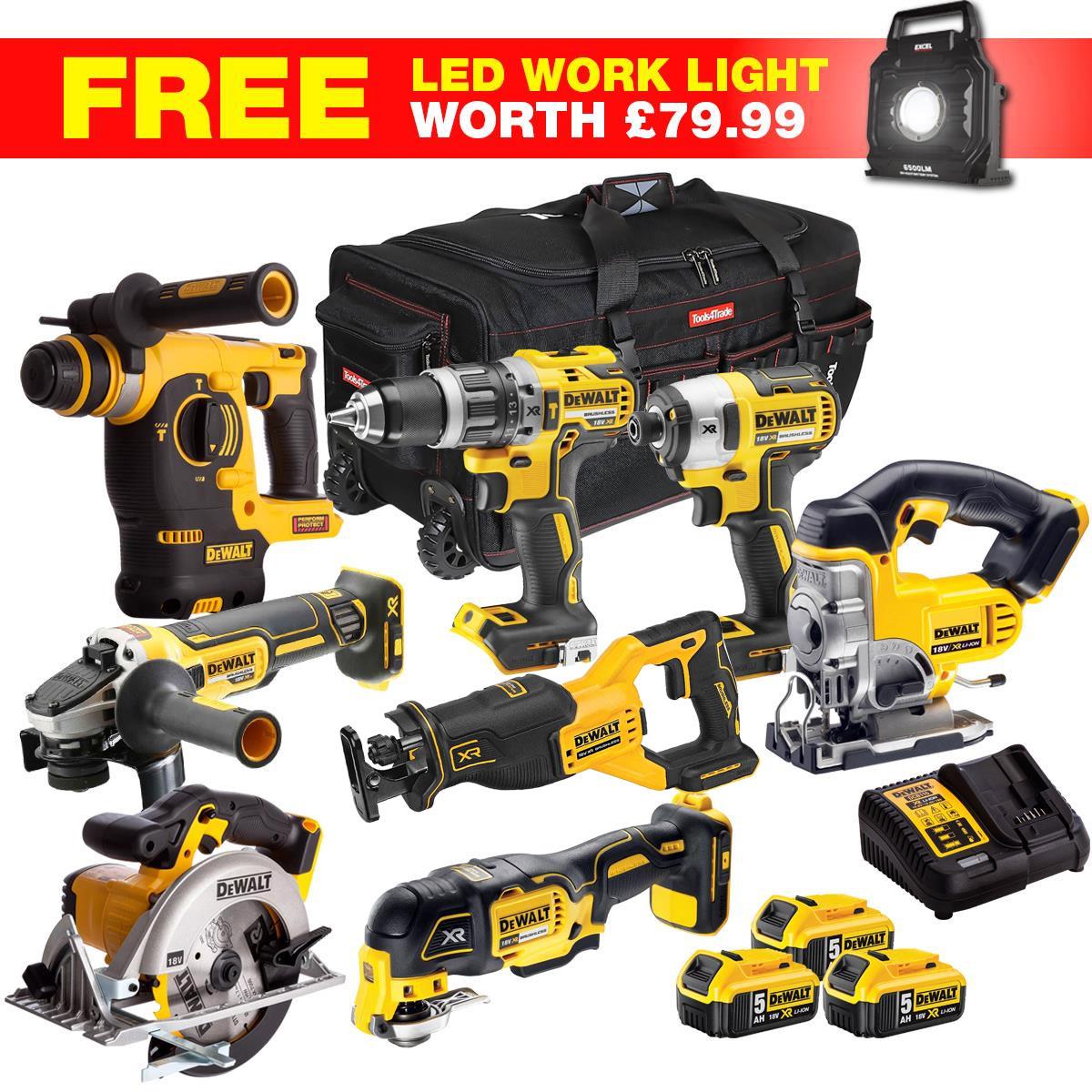 Dewalt DCKT4T9WLF 18V XR 9 Piece Power Tool Kit with 3 x 5.0Ah Batteries Charger & Bag