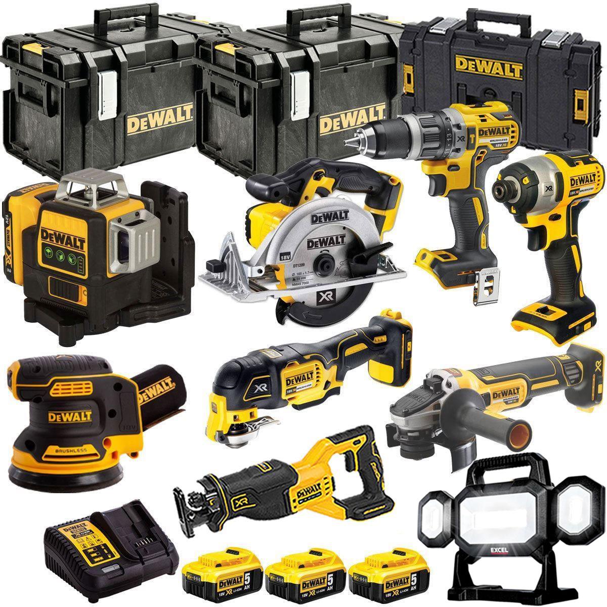 Dewalt 18V 9 Piece Power Tool Kit with 3 x 5.0Ah Battery Charger & Toughsystem Box T4TKIT-12842