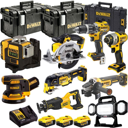 Dewalt 18V 9 Piece Power Tool Kit with 3 x 5.0Ah Battery Charger & Toughsystem Box T4TKIT-12842